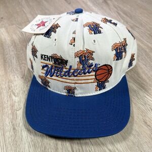 VTG Kentucky Wildcats Snapback Hat NWT All Over Print P Cap White Blue USA